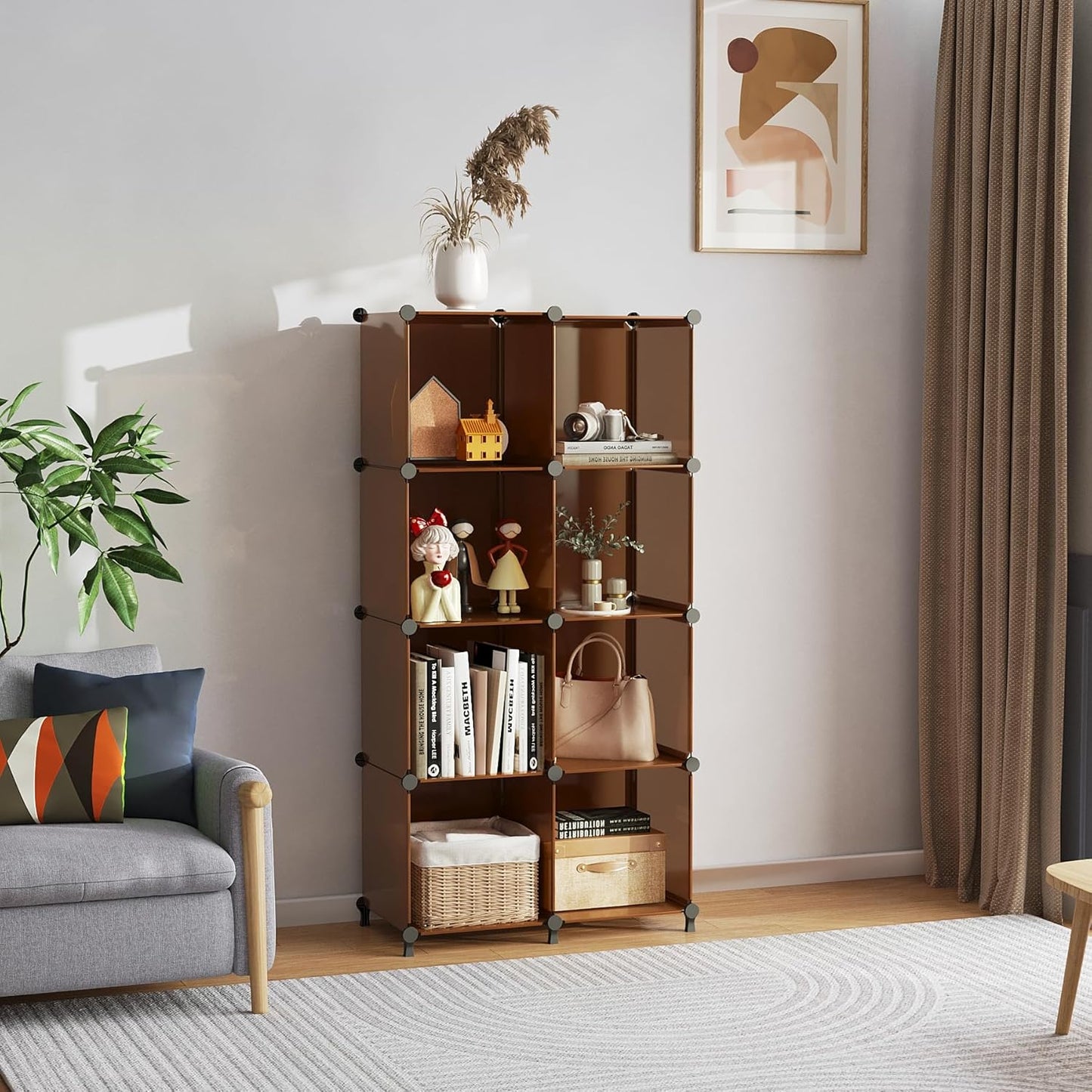 AWTATOS 8 Cube Storage Organizer, Closet Organizer Storage Shelf, Bookcase Bookshelf, DIY Stackable Storage Cubes Shelves for Closet, Bedroom, Home, Office, Cocoa Brown