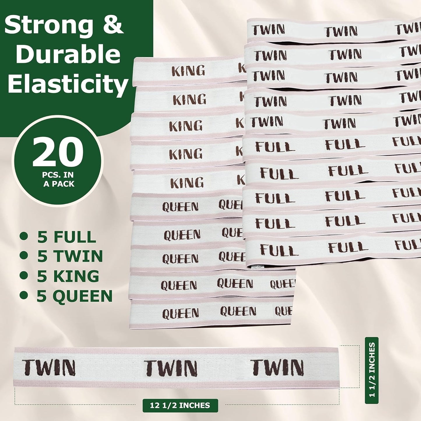 Bed Sheet Organizer and Storage Size Label Bands | Bed Sheets Set Organizers for Linen Closet Organization - Elastic Bedding Band Labels for Organizing Bedsheet (Mix 20PCs Pack, Cream)