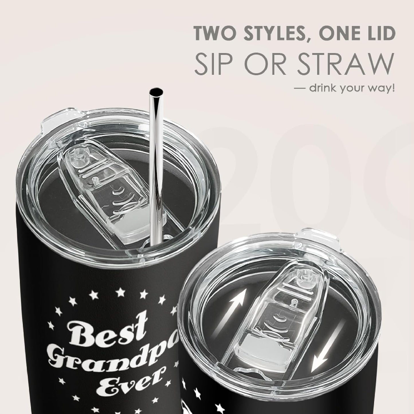 SANDJEST Tumbler Best Grandpa Ever Gift Set for Papa, Grandfather - 20oz Insulated Travel Mug - Great Christmas Father's Day, Birthday, Christmas Gifts (Black - Grandpa)