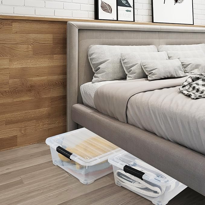 Gloreen 25 Quart Plastic Underbed Storage Container with Wheels, Clear Under Bed Storage Box Bins, 3-Pack