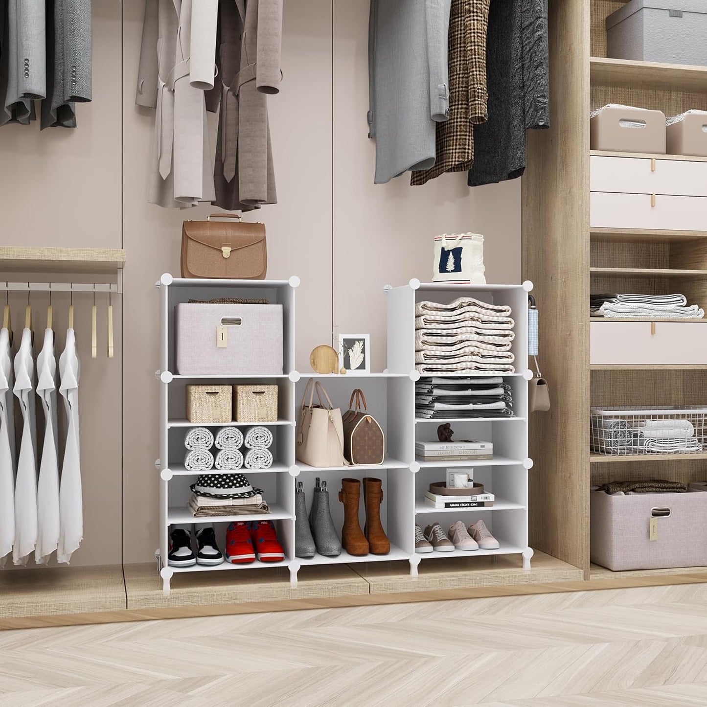 AWTATOS Closet Organizer 8 Cube Storage Shelves Closet Clothes Organizers and Storage Stackable Cubby Shelving for Closet Bedroom Living Room Office White