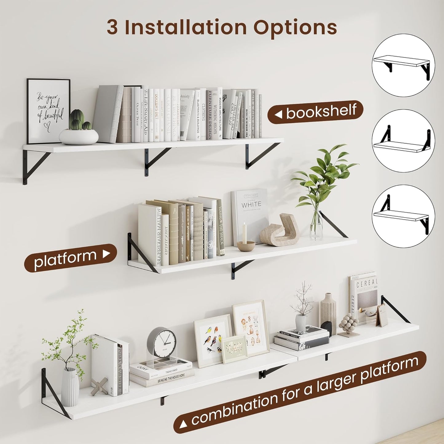 Axeman White Floating Shelves for Wall - 48 Inch Wide x 10 Inch Deep Floating Shelves Set of 2 -White Wide Wall Shelves for Living Room Bathroom Bedroom