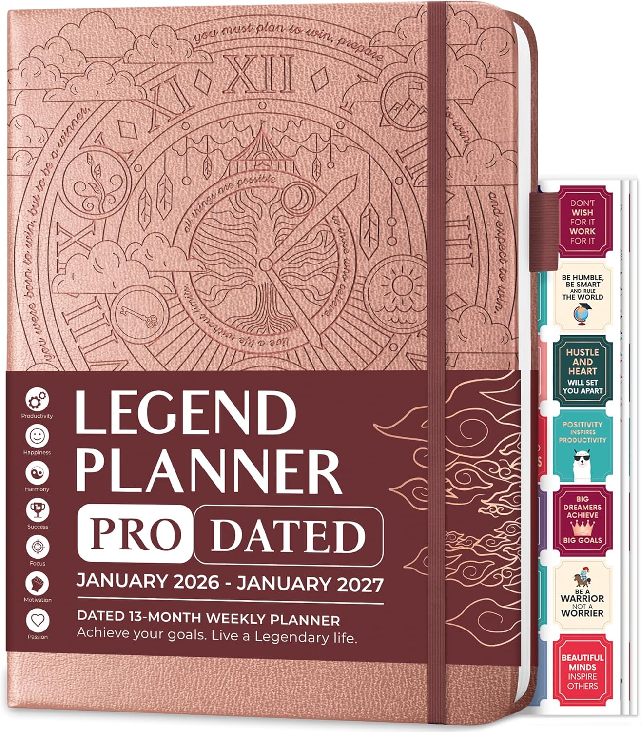 Legend Planner PRO Dated Jan 2026-Jan 2027 – Deluxe Weekly & Daily Organizer with Time Slots. Appointment Book Journal for Work & Time Management, A4 Hardcover (Rose Gold)