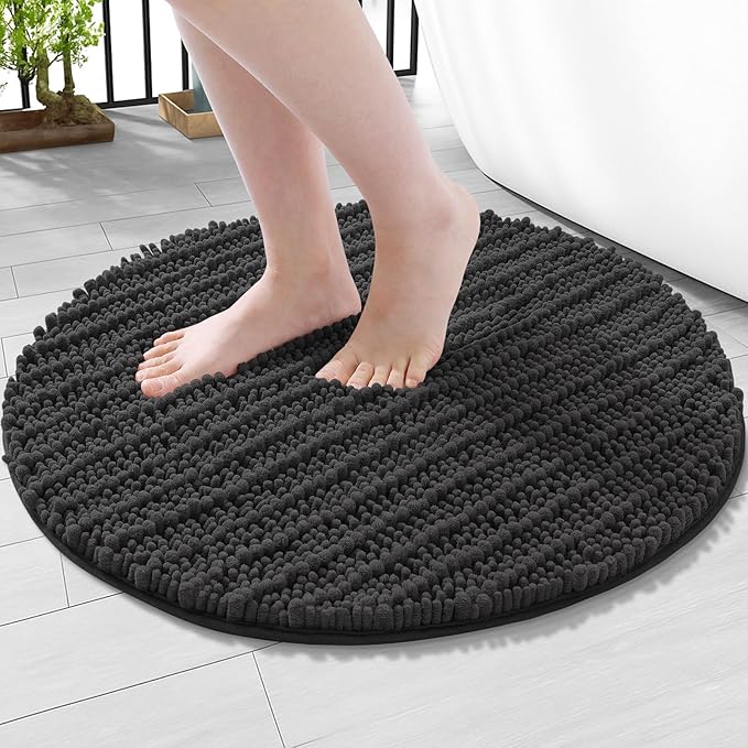 Arotive Luxury Round Chenille Bathroom Rug Mat, Extra Soft Thick Absorbent Shaggy Bath Rugs, Non-Slip Machine Wash Dry Plush Bath Mats for Bathroom, Shower and Tub, 24x24, Dark Grey