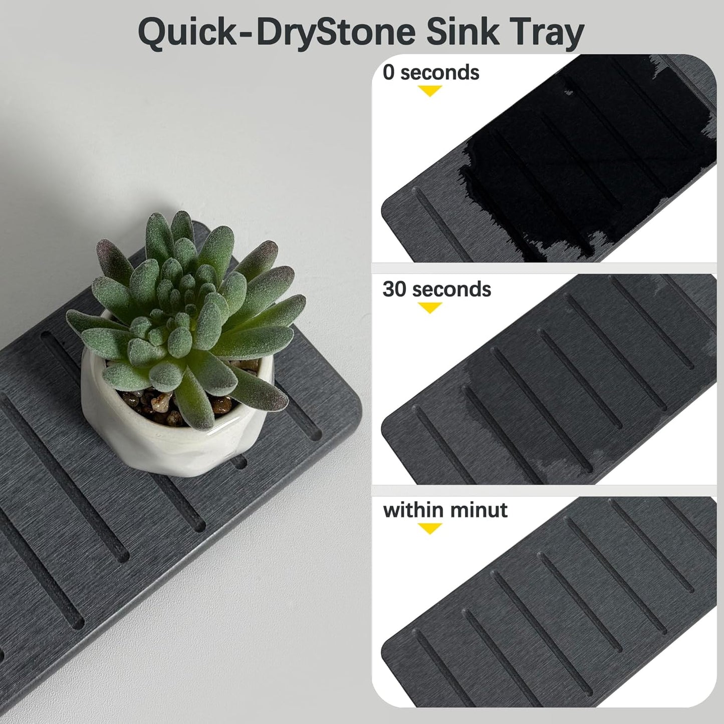 2PCS Water Absorbing Stone Tray for Cosmetics & Hand Soap & Houseplants, 7.9" x 4" Diatomite Coaster, Ultra-Absorbent Sink Tray | Fast-Drying Bathroom & Kitchen Organizer