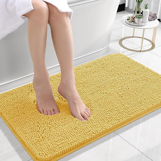OLANLY Bathroom Rugs 24x16, Extra Soft Absorbent Chenille Bath Rugs, Rubber Backing Quick Dry, Machine Washable Bath Mats for Bathroom Floor, Tub and Shower, Home Decor Accessories, Yellow