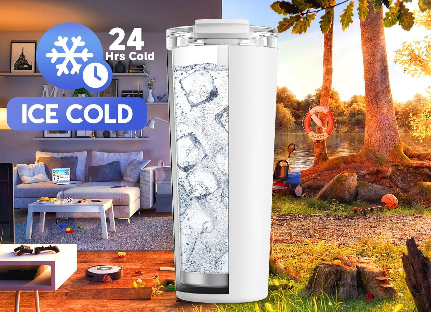 Meoky 24 oz Travel Coffee Mug with Leak-proof Lid, Stainless Steel Insulated Coffee Tumbler, Keeps Hot for 8 Hours or Cold for 24 Hours, Fits in Car Cup Holder (Ivory)