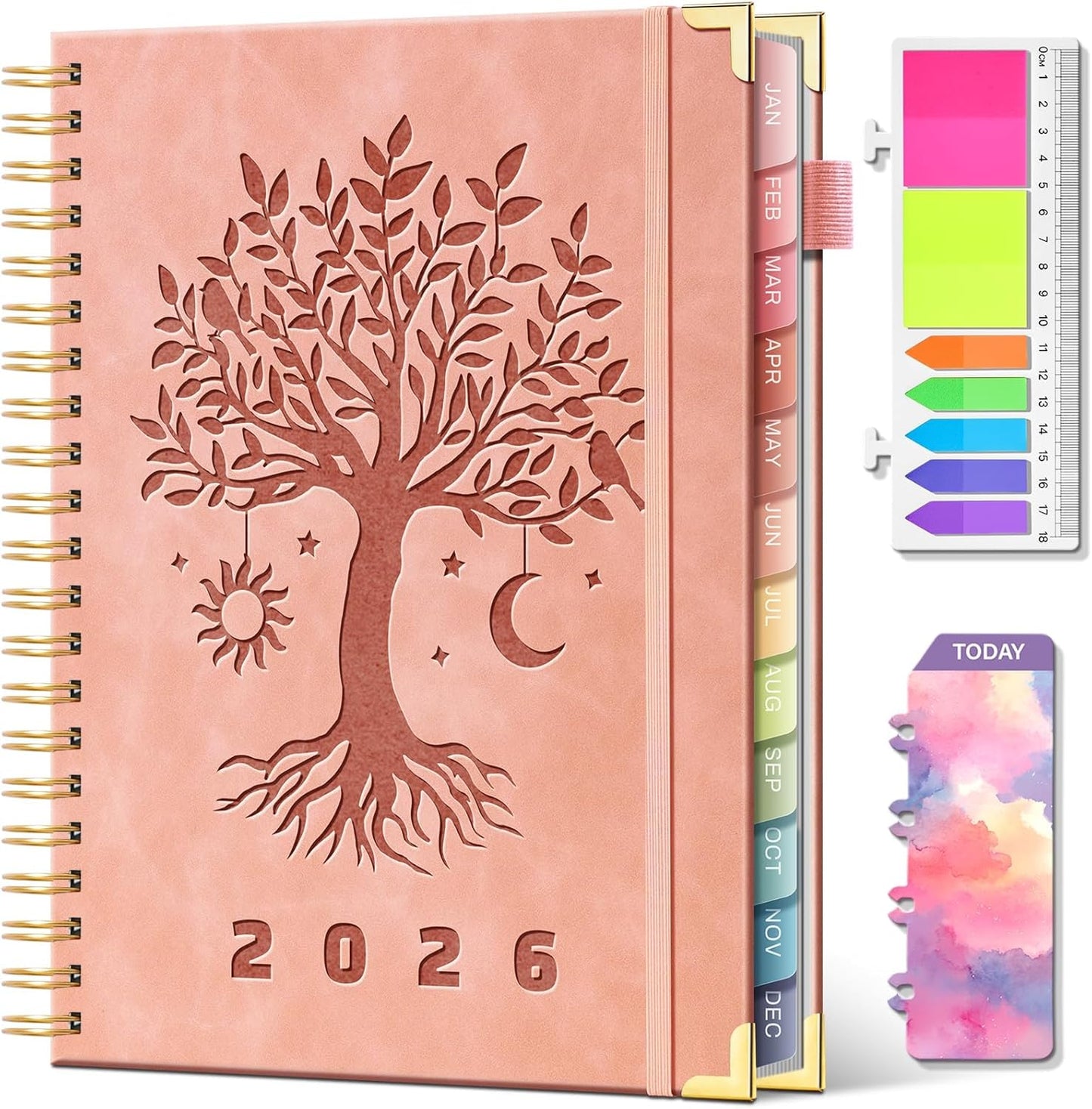 2026 Planner Weekly and Monthly Hardcover Leather Planner with Tabs 53 Weeks Schedule 8.5" x 11" Planners with Stickers for Women Yearly Agenda with Inner Pocket, Pink(Tree of Life)