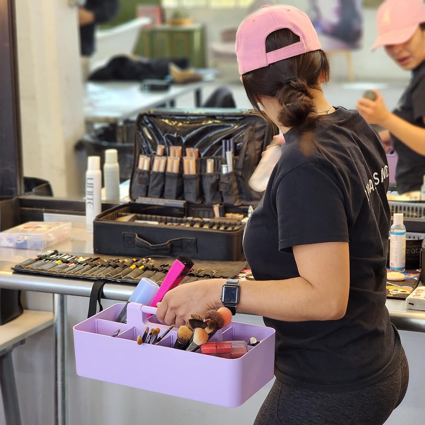 Portable Caddy Organizer -2 Stackable Plastic Caddy with Handle | Desk, Makeup, Dorm Caddy, Classroom Art Organizers (Made In Usa) (Mint/Lavender)