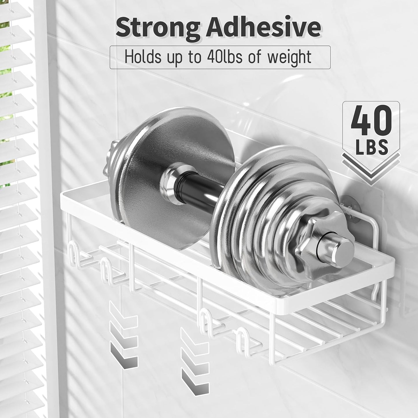 10 Pack Shower Caddy Organizer Rack Shelf for Inside Shower, Self Adhesive Wall Storage Basket Rustproof Stainless Steel Shampoo Holder Bathroom Accessory Decor Set, White