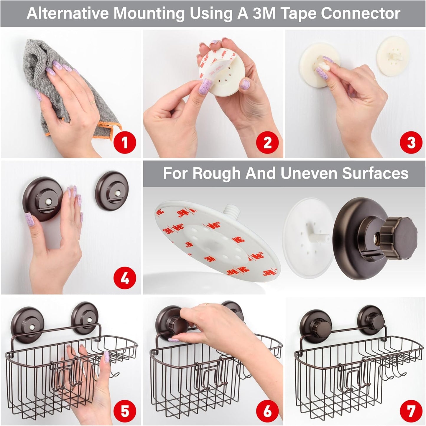 HASKO 2 Pack Shower Caddy Suction Cup with Hooks & Soap holder, Includes 2 Soap Savers, Shower Shelf, Bathroom Storage Organizer, Rustproof Shampoo Holder, Bronze