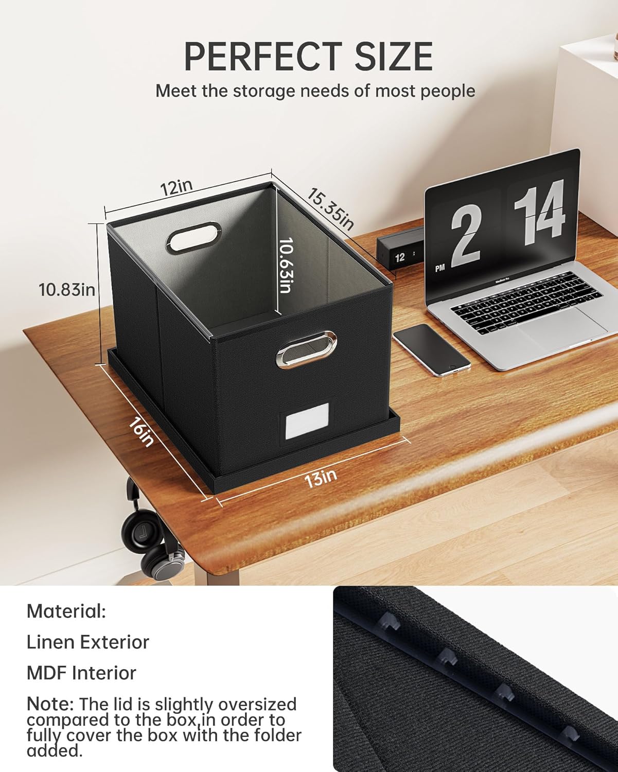 Oterri File Organizer, File Box, File Cabinet for Letter File Folder Storage, Hanging File Organizer for Office/Decor/Home,Document Organizer, 1 Pack,Black-Box Only