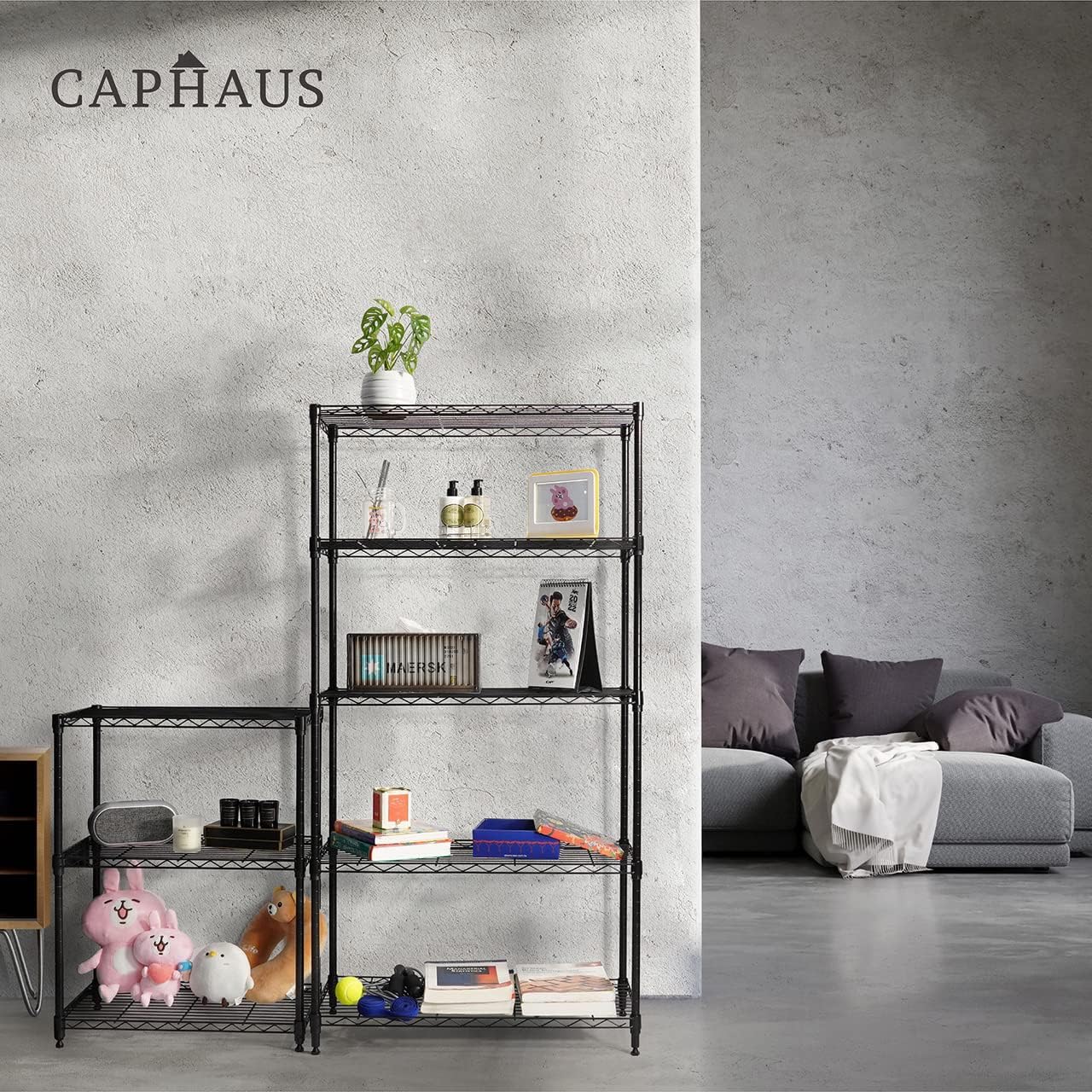 CAPHAUS 3/4/5-Tier Adjustable Height Wire Shelving Unit, Rack Shelving, Metal Steel Shelves, Garage Organizer, Utility Storage Shelf, 3-Tier Without Wheels, Black