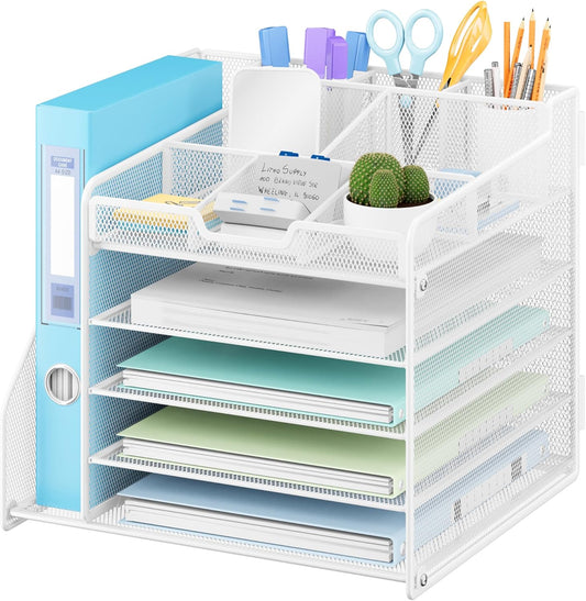 Lavatino Desk Organizer with File Holder-White