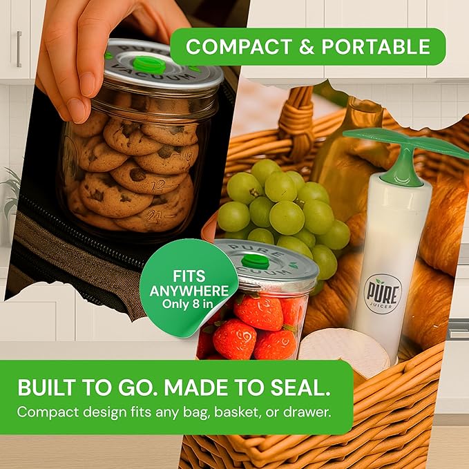 PURE MVP Mason Jar Vacuum Sealer Kit | 3X Faster & 8X the Vacuum of Electric | Premium Handheld High-Suction Vacuum Sealer for Jars | Perfect Seal for Juice, Smoothies, Food for Maximum Freshness
