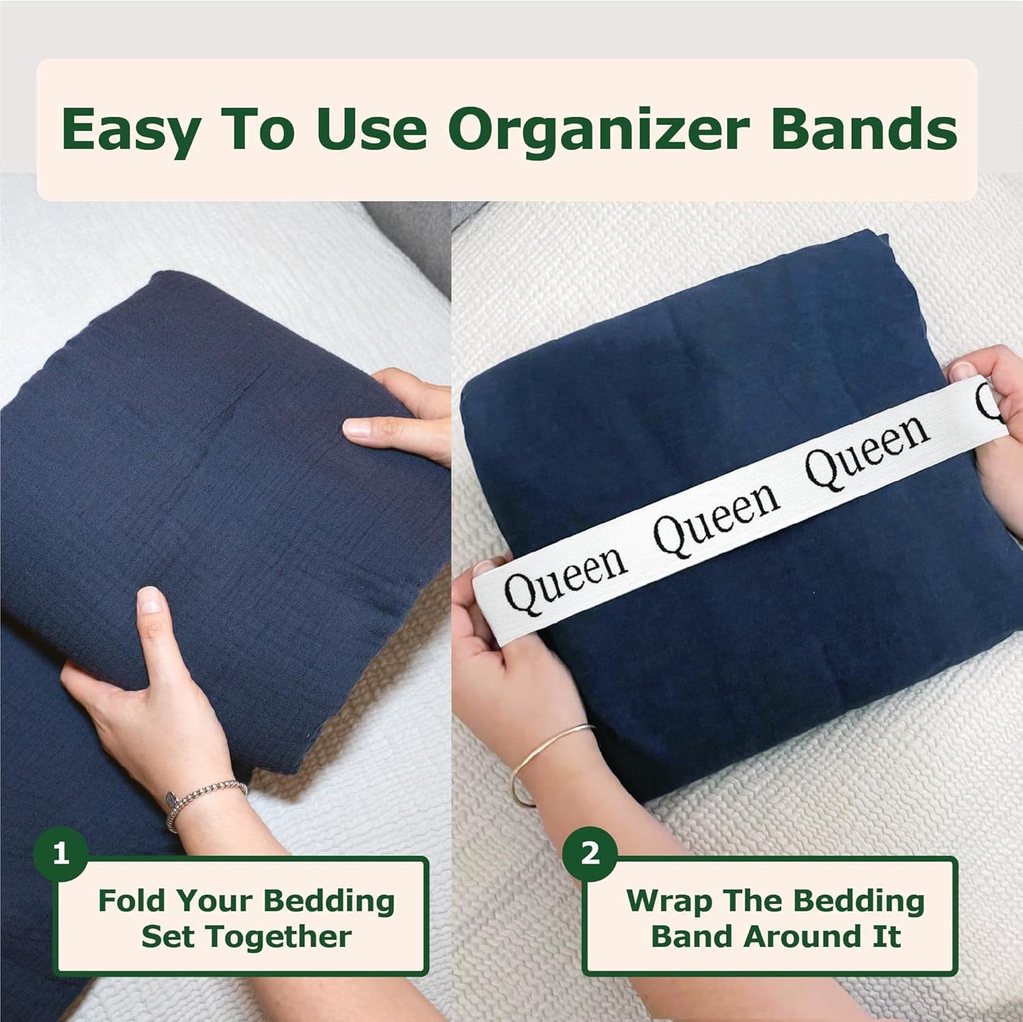 ECOHomes Bed Sheet Organizer and Storage Size Label Bands | Bed Sheets Set Organizers for Linen Closet Organization - Elastic Bedding Band Labels for Organizing Bedsheet (Queen 4PCs Pack | Simple)