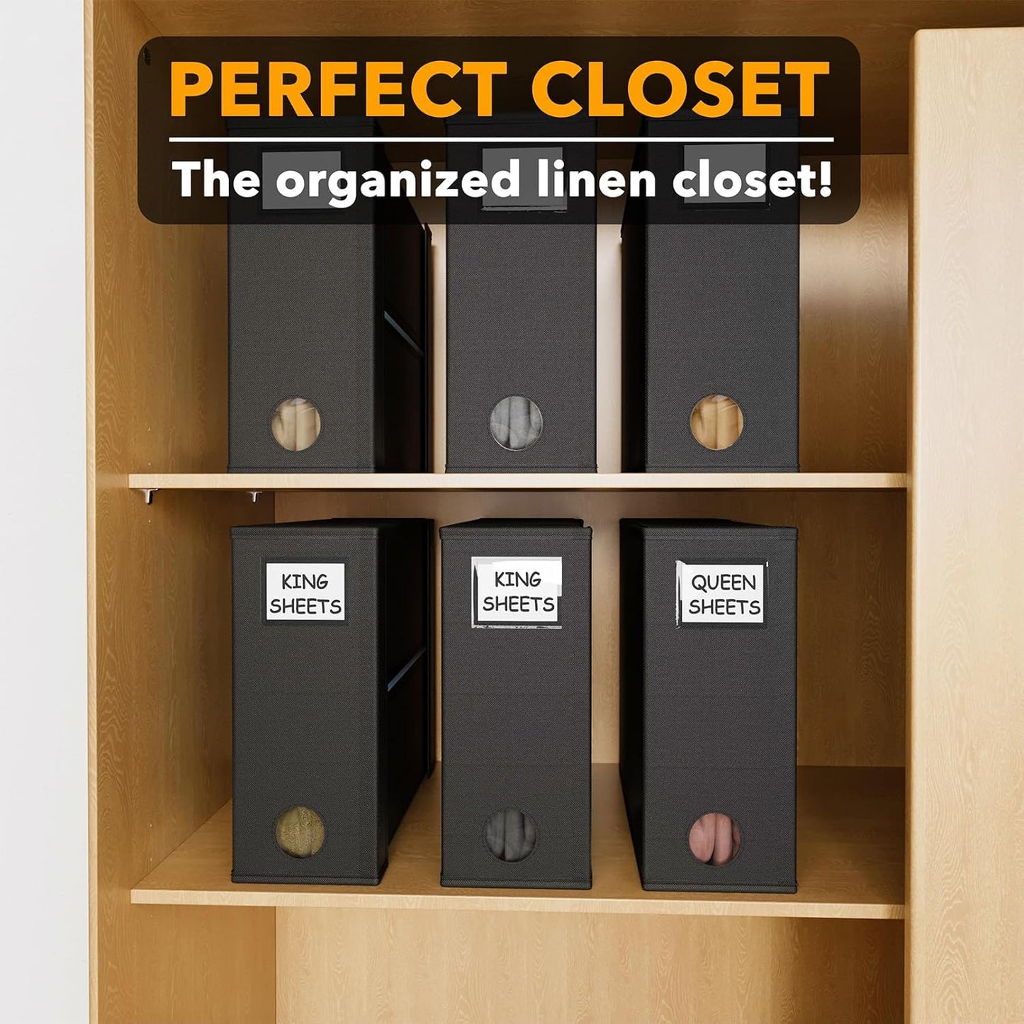 SpaceAid 6 Pack Bed Sheet Organizers and Storage, Foldable Sheet Organizer for Linen Closet, Sheets Set Folder Keeper with Window XL (Queen & King Size) Bedding Container, (Black, 6 Pack)