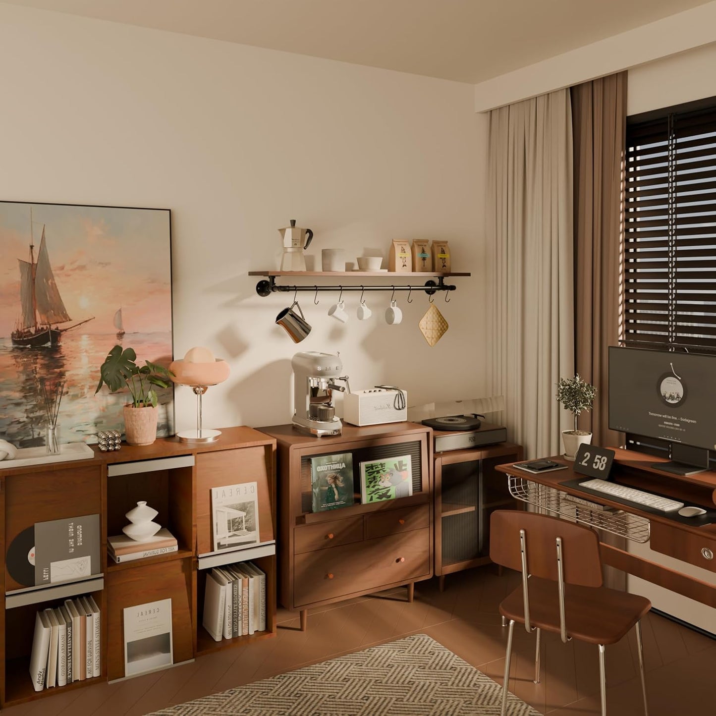 Bathroom Shelves Wall Mounted with Towel Bar, Industrial Pipe Single Tier Floating Shelf, Rustic Wood Shelf 48 Inch for Bathroom Kitchen Living Room Bedroom