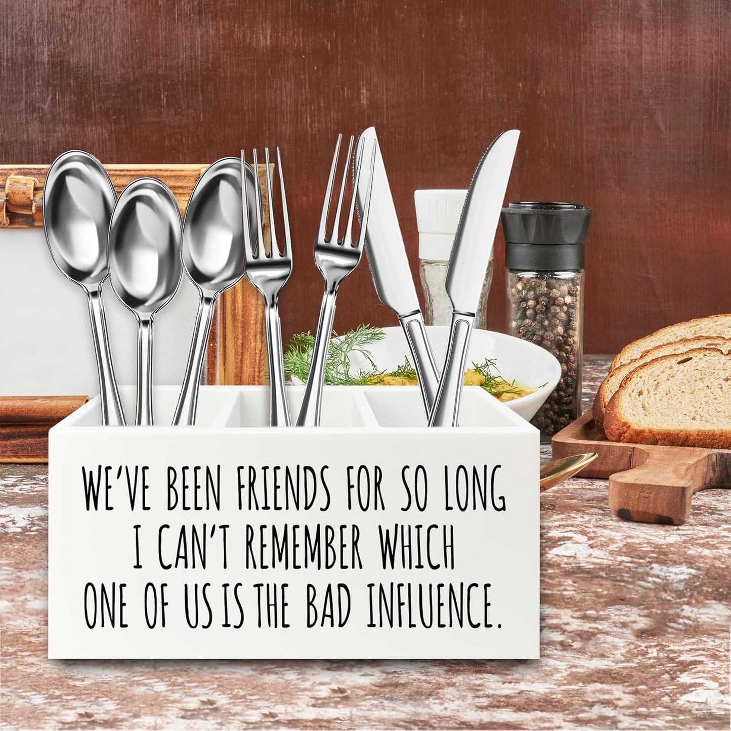 Funny Sarcastic Friendship Pen Pencil Holder Organizer for Desk, Humorous Gifts, We've Been Friends for So Long I Can't Remember Which Wooden Box Signs Decor for Home Office Desk Tabletop