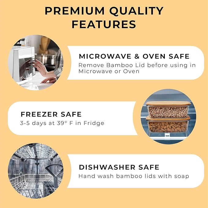 Prosumer's Choice Glass Food Storage Containers with Bamboo Lids (Pack of 2) - Stackable Meal Prep Container - Airtight Glass Food Containers with Lids - Reusable Lunch Pack - 36 Oz