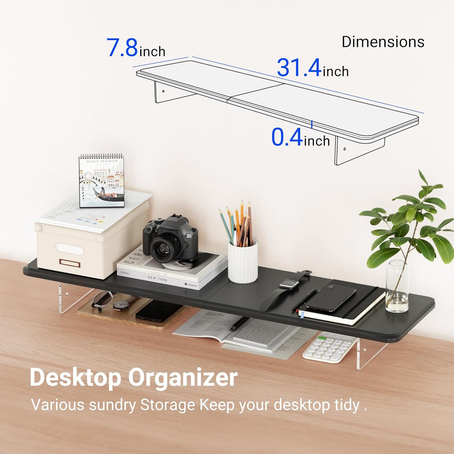 Monitor Stand Riser,31.5-Inch LED Light Wood Computer Monitor Stand with Adjustable Acrylic Legs,Desk Accessories Desktop Organizer Stand for, Computer,Laptop,Printer,PC TV Screen Riser,Black