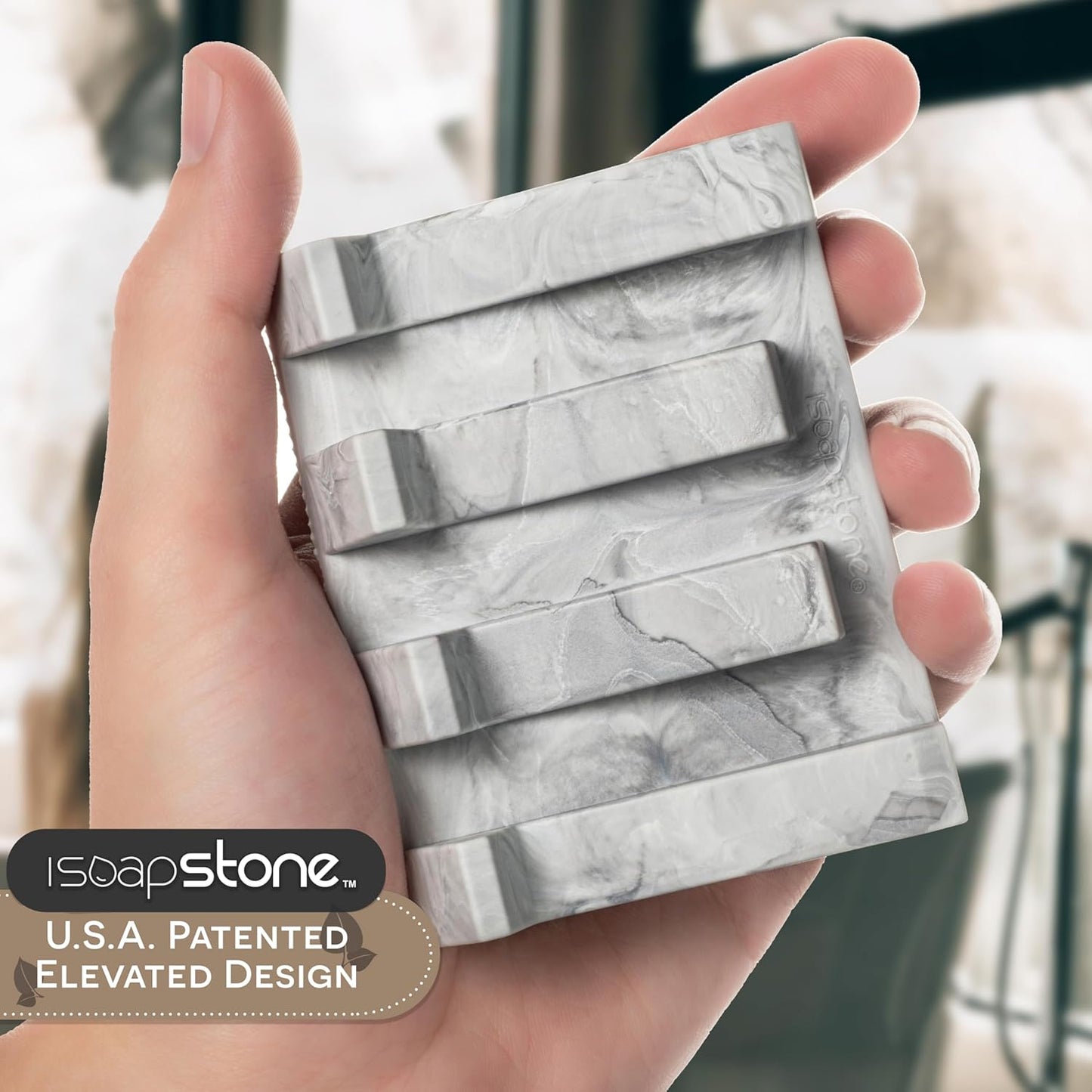 Silicone Soap Dish (USA Patented) Self Draining Bar Soap Holder for Shower Bathroom Sink, Drying Soap Dish Tray Kitchen Sponge Holder Easy Cleaning Soap Saver (Light Marble Design, 2)