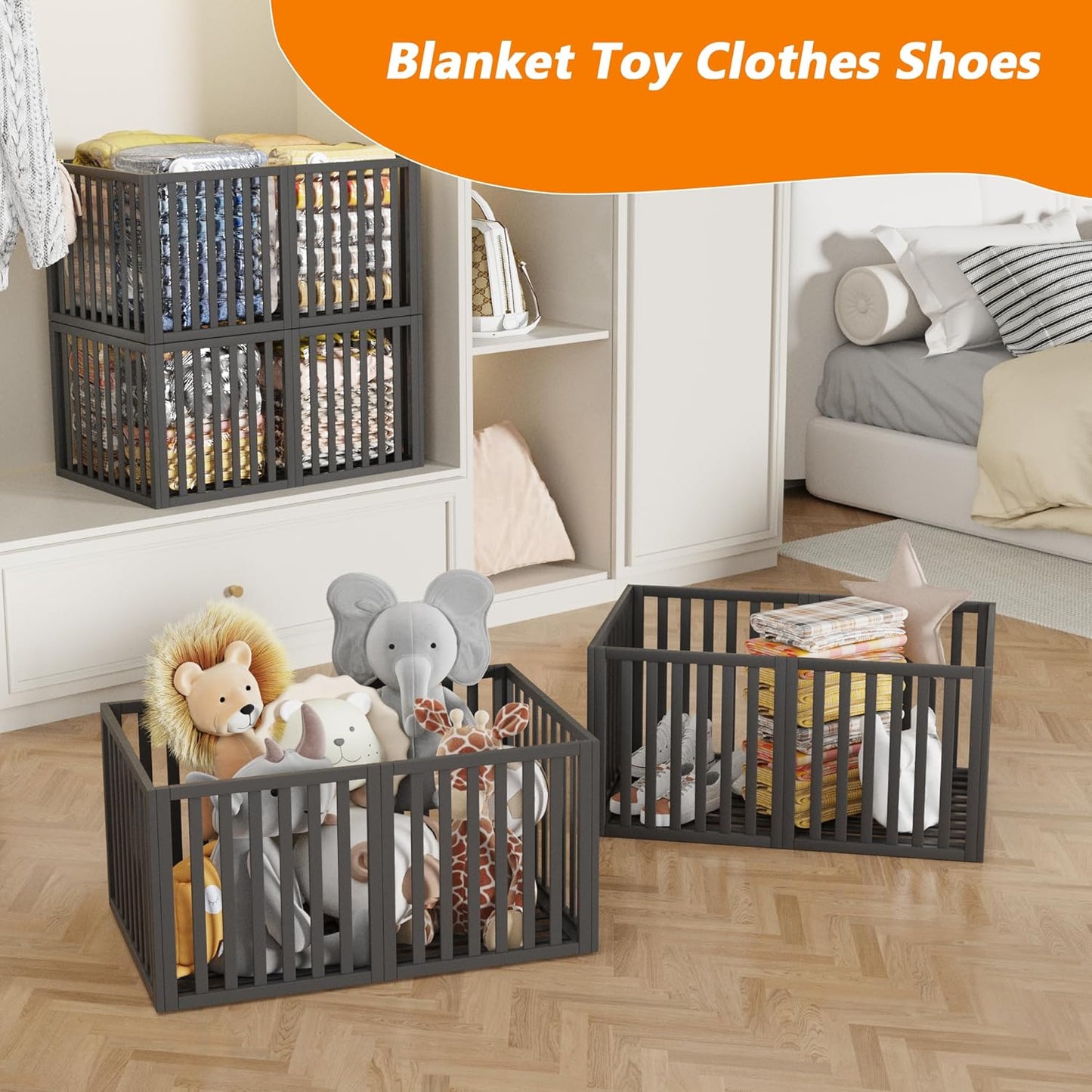 90 L Large Storage Bins, 2 Pack Clothes Storage Bins Foldable Closet Organizers Storage Containers for Clothing, Blanket, Comforters, Bed Sheets, Pillows and Toys(Black Tall (25"×16"x12"))