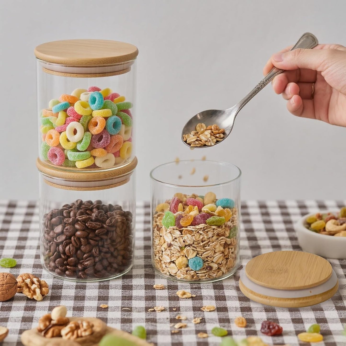 21oz/630ML Glass Storage Jars with Lids - 12 pcs Glass Canisters Food Storage Containers Airtight Glass Jar with Lid for Pantry Organizers for Cookie, Flour, Oat, Pasta, Tea, Coffee Bean & Coffee