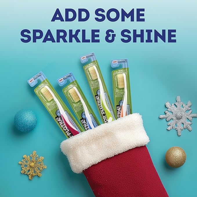 MOUTHWATCHERS Soft Flossing Toothbrushes, Family Pack, 2 Adult & 2 Kids, Ultra Clean Manual Toothbrush Set for Sensitive Teeth & Gums, by Dr. Plotka, Assorted Colors