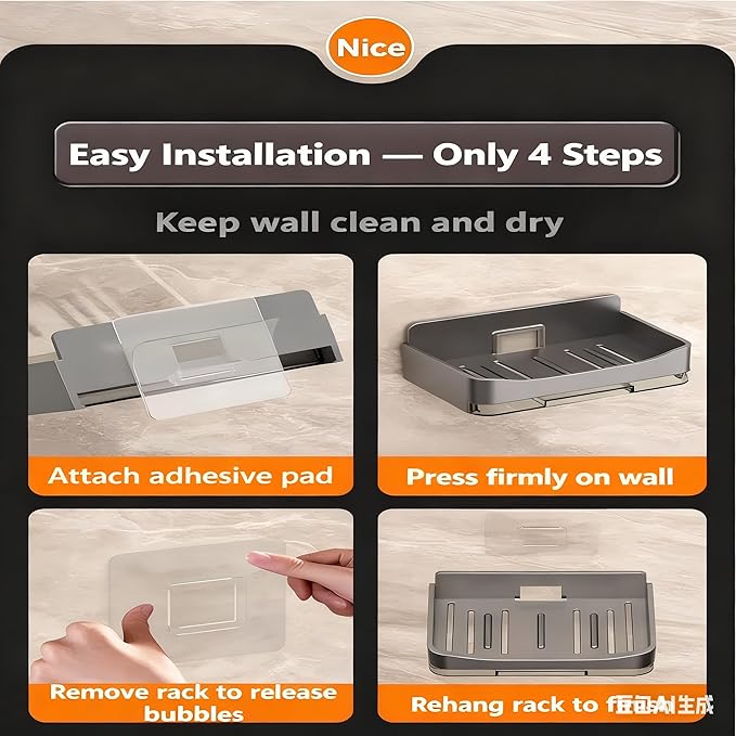 Bar Soap Dish,Self Draining Soap Holder for Shower,Wall Mounted Soap Saver with Strong Adhesive, No Drilling Clear Plastic Holder for Bathroom Storage & Kitchen Sink Organizer,Keeps Soap Dry