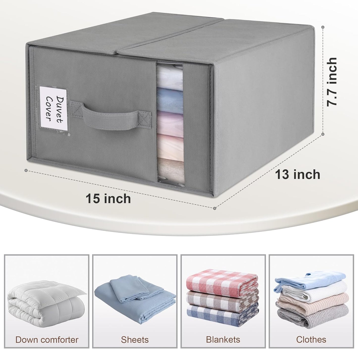 4 Pack Large Bed Sheet Organizers and Storage, (King & Queen Size) Sheet Organizer for Linen Closet, Foldable Bedding Storage Box with Window for Bedsheets, Blanket, Duvet Cover and Pillowcase