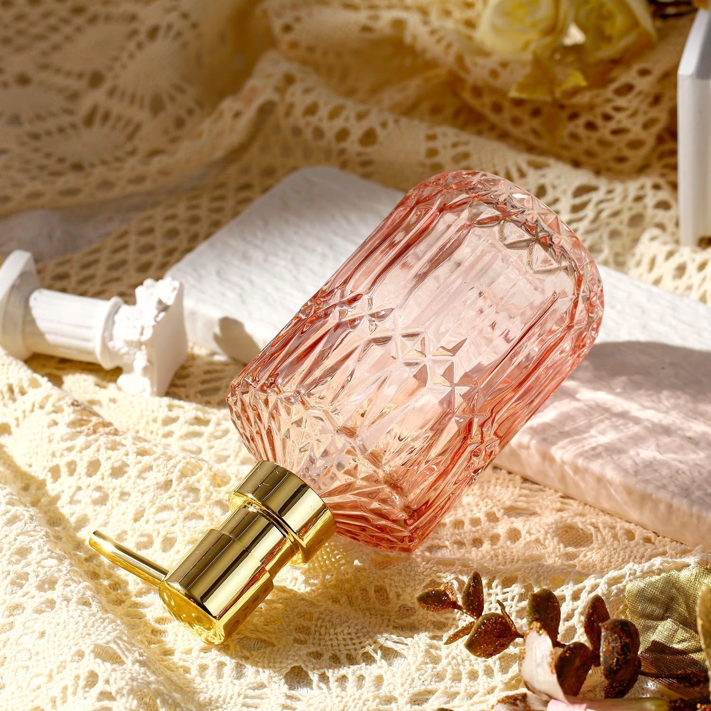 Soap Dispenser with Pump, Refillable Liquid Hand Soap Dish Soap Dispensers for Bathroom Counter, Kitchen Sink (Pink)