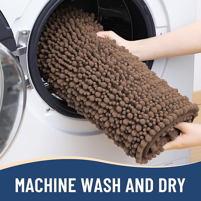 Arotive Luxury Chenille Bathroom Rug Mat, Extra Soft Thick Absorbent Shaggy Bath Rugs, Non-Slip Machine Wash Dry, Plush Bath Mats for Bathroom, Shower and Tub, 30x20, Mocha