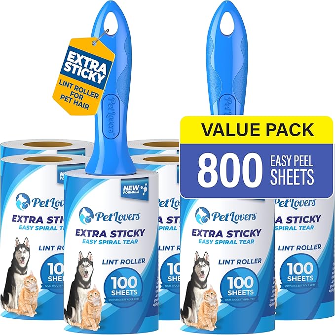 PetLovers Extra Sticky Lint Roller Ultimate Value Set 800 Sheets for Pet Hair Removal, Dog and Cat Lint Remover 8 Pack