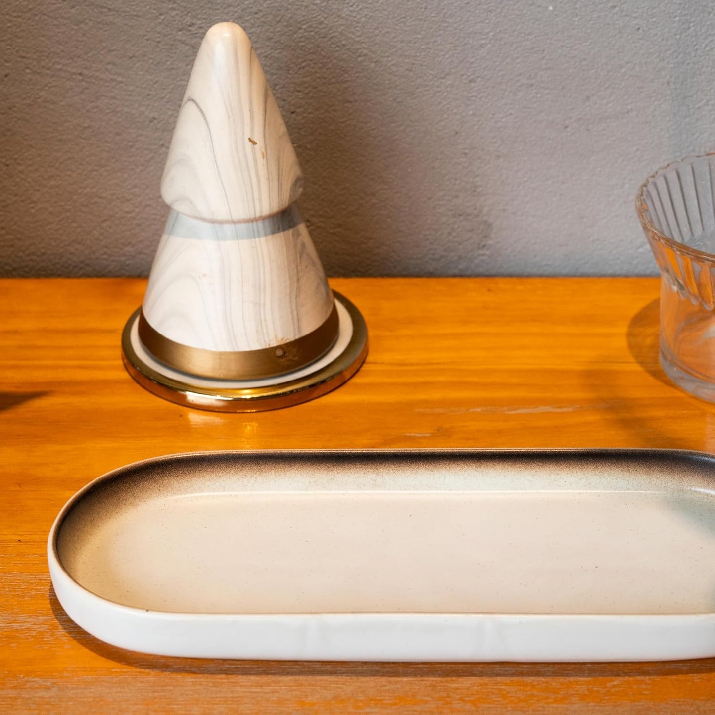 Large Ceramic Bathroom Vanity Tray, 10" Decorative Tray for Countertop, Soap Dispenser Tray for Kitchen Sink, Countertop Organizer for Jewelry, Cosmetics, Candles, Lotion and Perfume (Mocha)