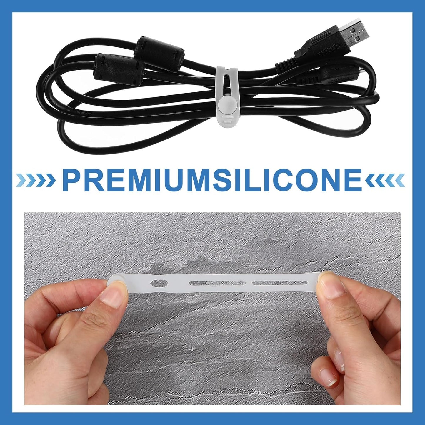 42 Pcs Silicone Cable Ties Reusable Cord Straps Multipurpose Elastic Cable Organizer for Bundling Fastening Earphone Phone Charger Home Office School(Gray,3.15 Inch)