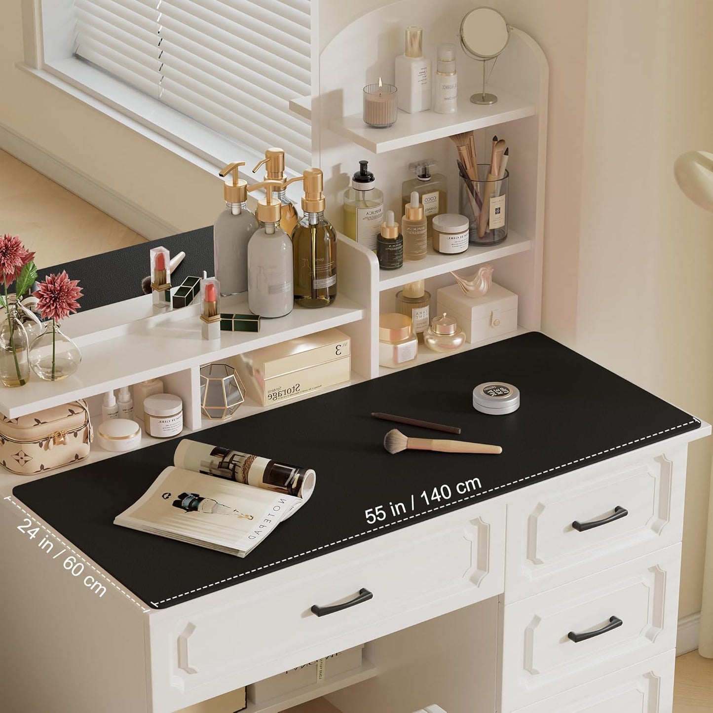 Aothia Leather Desk Pad Protector, Office Desk Mat, Large Mouse Pad, Laptop Desk Pad, Non-Slip PU Leather Desk Blotter, Waterproof Desk Writing Pad for Office and Home (Black, 55" x 24")