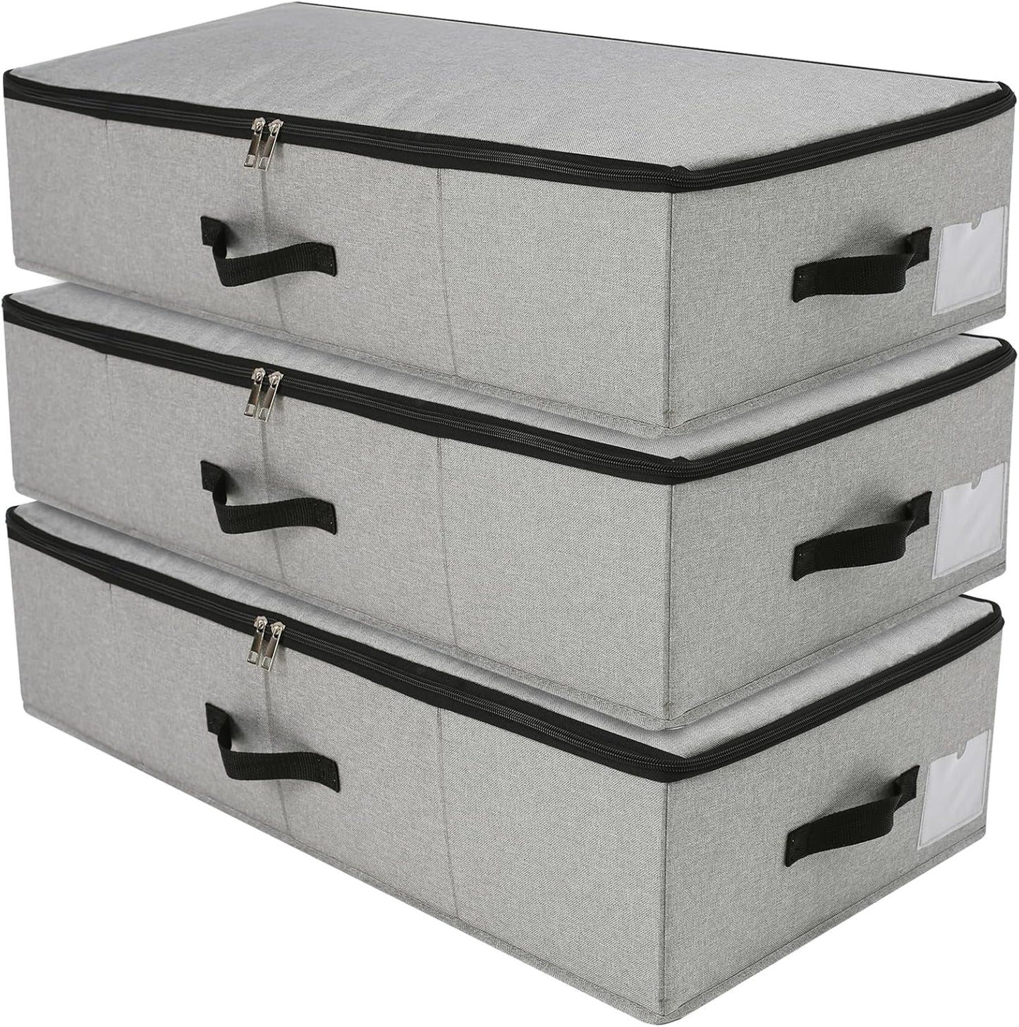 AMJ Under Bed Storage Organizer, Set of 3, Underbed Closet Storage Solution for Closet Organizers Storage Containers with Durable Handles Thick Fabric, Breathable, Linen Dark Gray