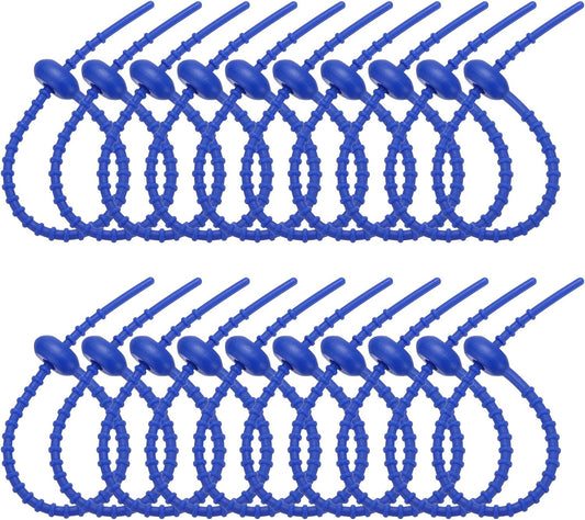 PATIKIL 8 Inch Silicone Cable Ties, 20pcs Rubber Reusable Twist Zip Ties Organizer for Home Office Kitchen Food bags Wires Adjustable Bag Clip, Dark Blue