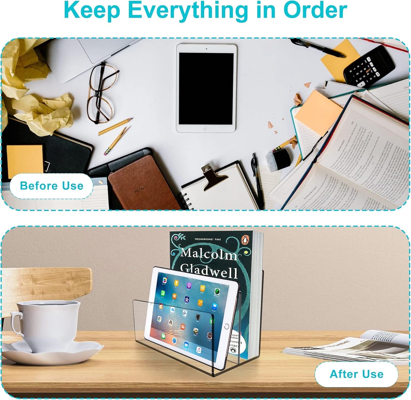 Boloyo Acrylic File Holder,2PC 2 Sections Clear File Organizer Mail Letter Sorter Desktop Folder Holder for Home Office School Envelope Bill Filling Paper Document