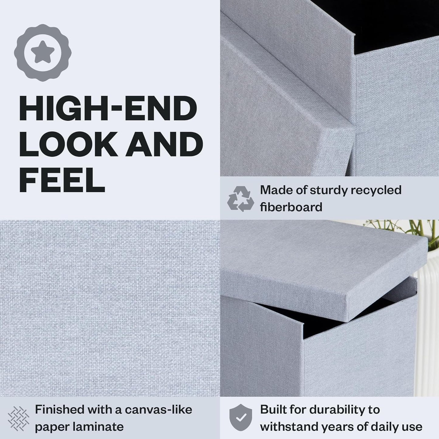 Bigso John File Box - File Storage Box and File Organizer for Important Paperwork - Durable Hanging File Box with Lid and Leather Handle - 7.4 in x 13 in x 10.4 in - Ash