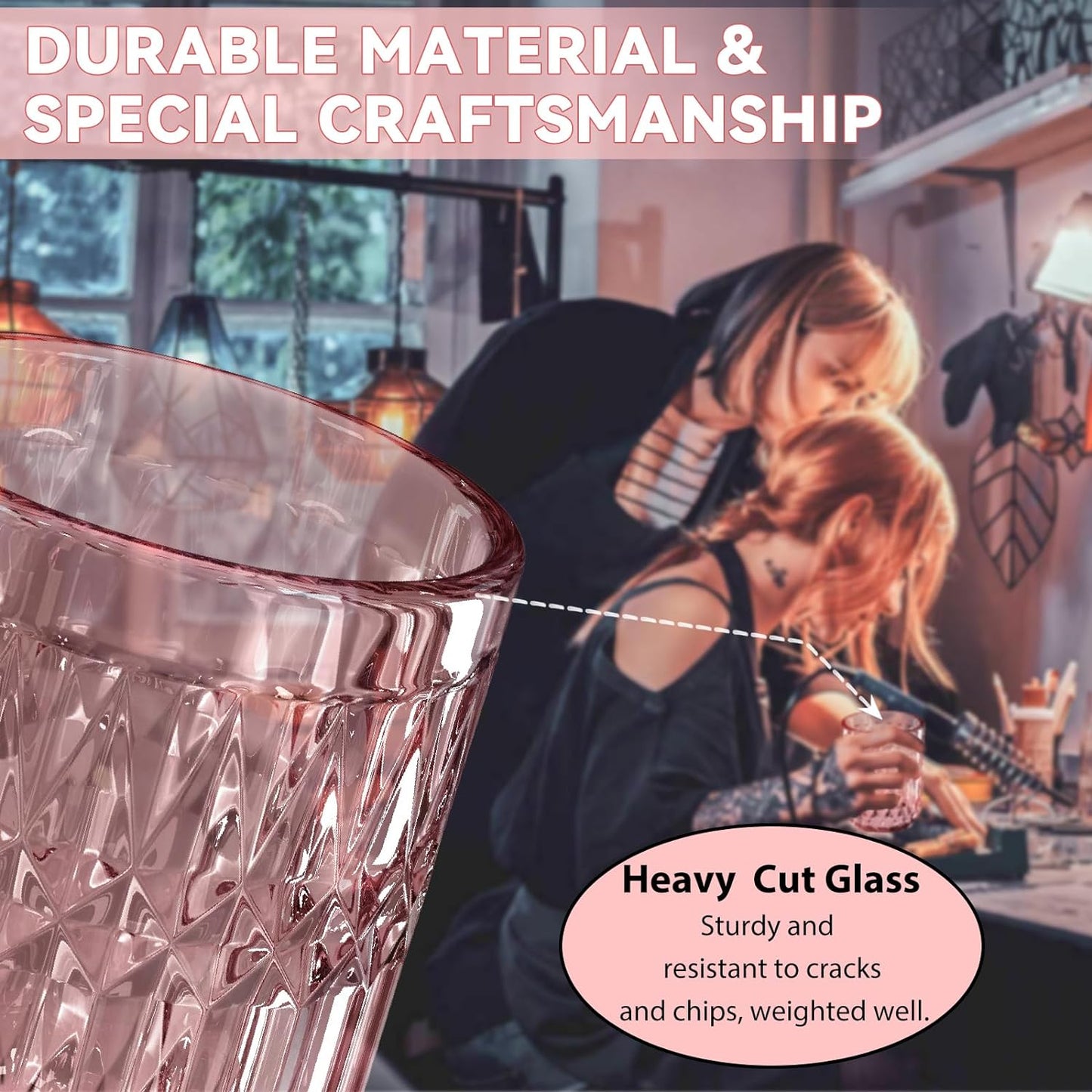 Pink Bathroom Accessories Set, 5Pcs Clear Glass Pink Bathroom Decor with Lotion Soap Dispenser, Soap Dish, Tumbler, Cotton Swab Jar, Toothbrush Holder for Bathrooms Set Modern Crystal Vintage Gift