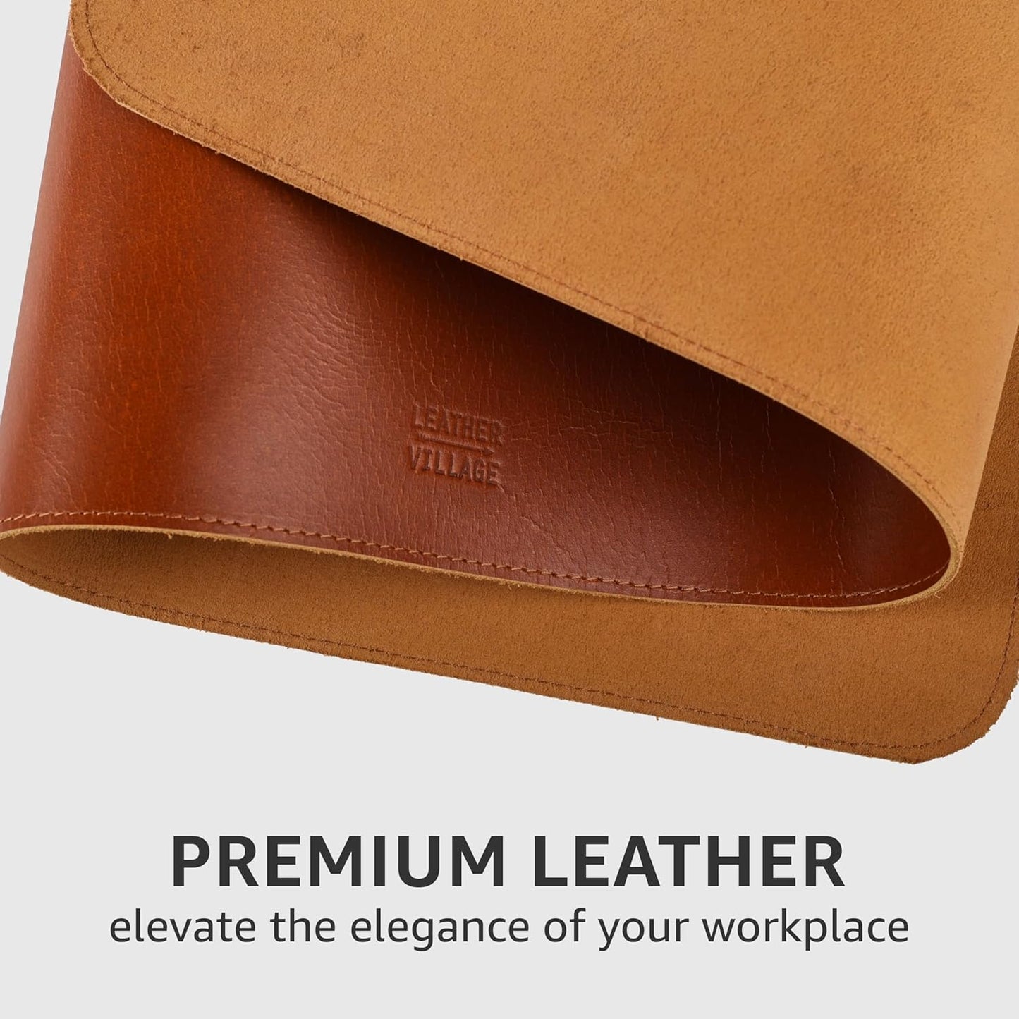 LEATHER VILLAGE -32X16 Real Leather Desk Mat for Desktop & Laptop, with Leather Tray & Tea Coaster, 3mm Thick Desk Cover-Protector-Blotter- Tan Color