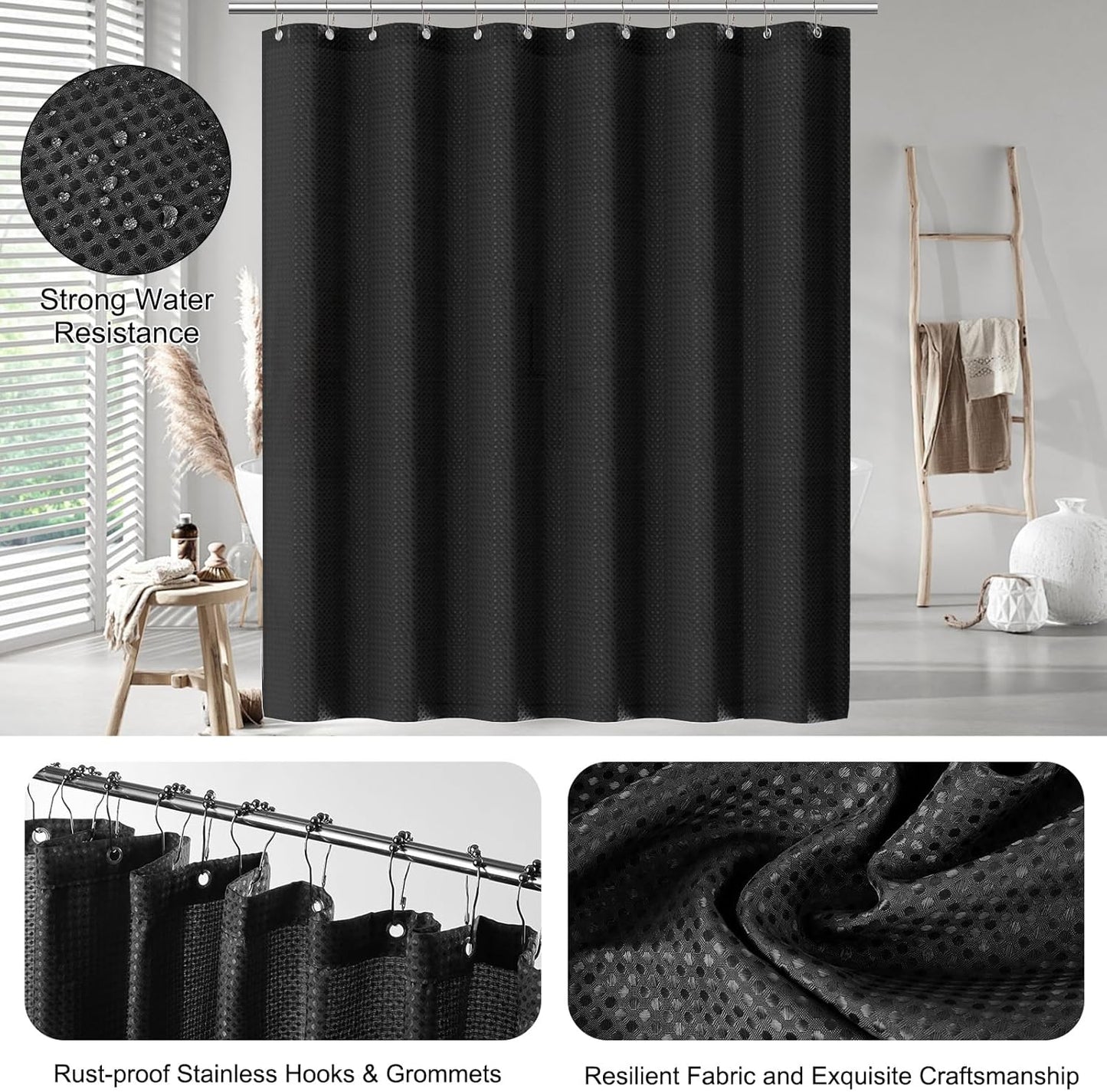 Bathroom Accessories Set - 24PCS Black Bathroom Set with Shower Curtain and Rugs, Trash Can, Toilet Brush Holder Set & Soap Dispenser – Stylish & Functional Bath Decor for Home, Apartment