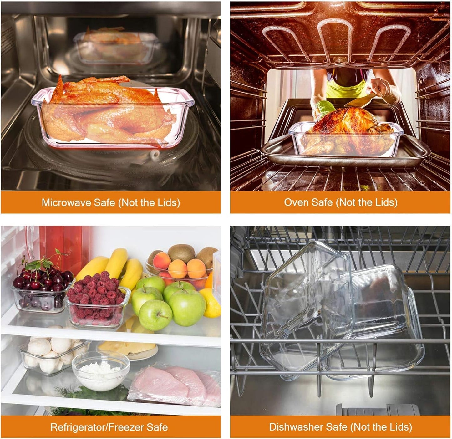 YEBODA Glass Food Storage Containers with Airtight Snap Locking Lids BPA Free Meal Prep Container Set For Home Kitchen Restaurant - Freezer, Microwave, Oven, Dishwasher Safe [28oz, 4 Pack]