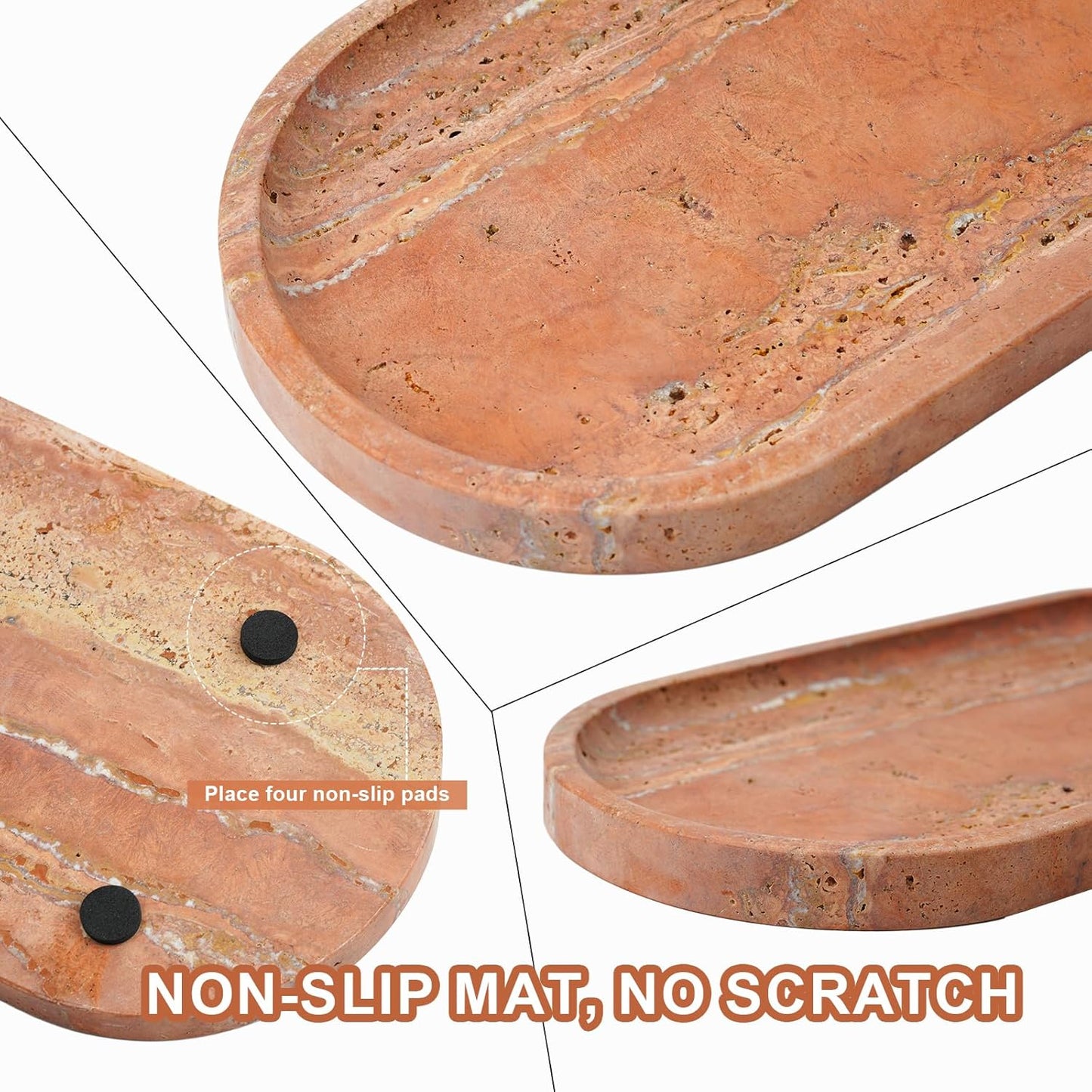 Koville Turkish Natural Travertine Tray, 12"x6" Vanity Decorative Marble Wabi Sabi Decor for Home, Countertop Organizer, Catchall for Perfume, Candles, Jewelry Dish