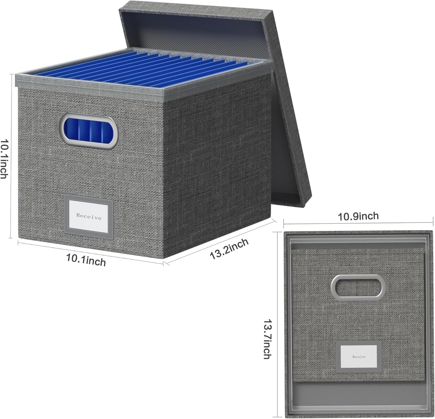 File Organizer Box - File Boxes for Hanging Files with Lid Set of 3 Decorative Hanging Folders Organizer with One-Piece Plastic Frame Slides (Grey, 13.2 * 10.1 * 10.1in(3Pack))