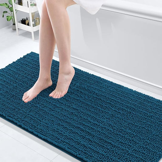 Arotive Luxury Chenille Bathroom Rug Mat, Extra Soft Thick Absorbent Shaggy Bath Rugs, Non-Slip Machine Wash Dry, Plush Bath Mats for Bathroom, Shower and Tub, 70x24, Peacock Blue