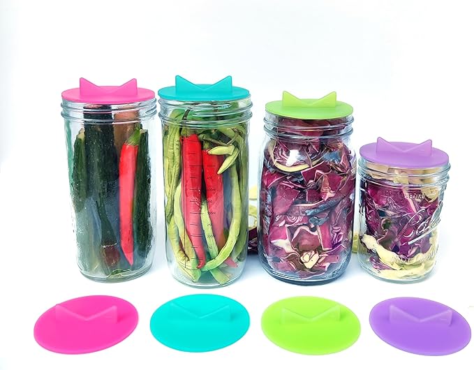 Mason Jar Fermentation Kit - Pickle Kit, Sauerkraut Making Kit - Fermentation Airlock Lids for Wide Mouth Mason Jars Excluding steel rings and bottles(AirLock+Glass weight+pounder)
