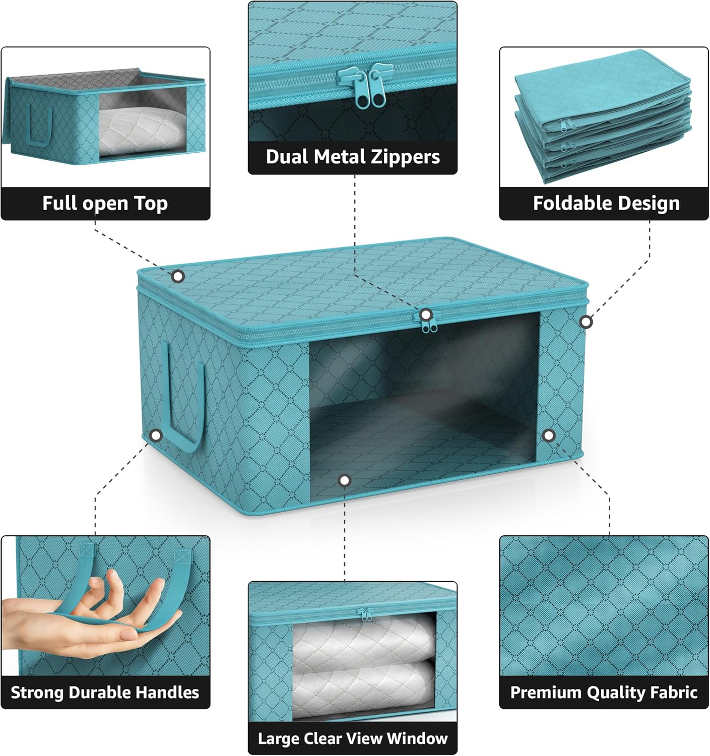 Sorbus Medium Clothes Storage Bags - Foldable Blanket Storage Bins for Organizing Bedroom, Closet, Clothing, Comforter, Organization with Clear Window, Lids and Carry Handles - Set of 9